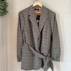 Ralph LaurenPlaid Blazer jacket lined Brown pockets sash belt 20 w NEW